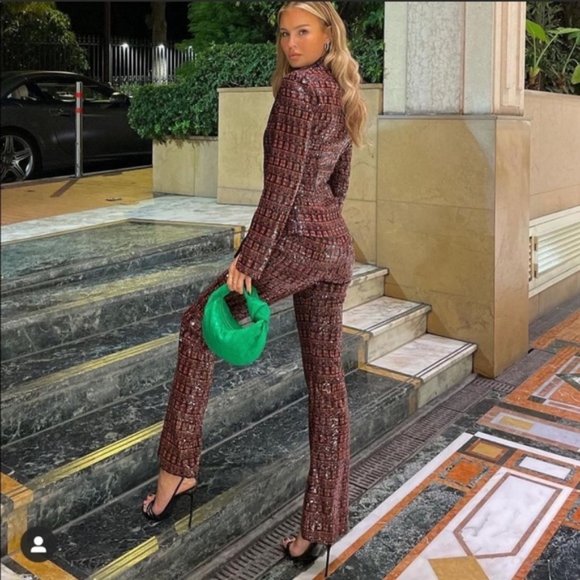 ZARA SEQUIN TOP & PANT SET - Size XS & S . Color - Red, Orange, Brown - Picture 2 of 16